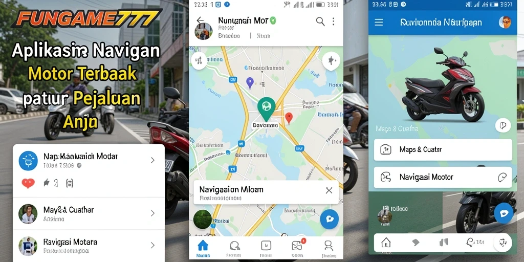 Tampilan antarmuka aplikasi FUNGAME777 yang mudah digunakan untuk Navigasi Motor.