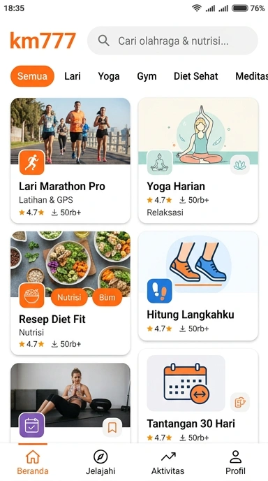 Tampilan katalog aplikasi km777